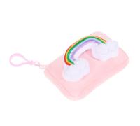 Hohopeti Rainbow Plush Card Holder Keychain Mini Wallet, Square Candy Color Coin Purse with Key Ring, Pink Compact Storage Bag for Backpack Accessories