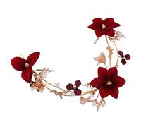 Hohopeti Red Floral Wedding Headpiece Bride Hair Accessories Hairpiece for Wedding Bride Red Flower Headband Hair Jewelry for Bridal Gown Ceremony