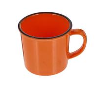 Hohopeti Retro Style Enamel Tea Cup with Comfortable Anti-Scald Handle Smooth Rounded Edges Practical Drinking Mug for Hot Beverages Easy to Clean and Store Vintage Orange with Blue Rim