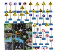 Hohopeti Road Sign Wooden Simulation Traffic Signs Educational Building Blocks Cars Map for Traffic Safety Learning and Interactive Play