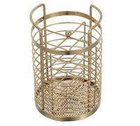 Hohopeti Rotatable Kitchen Utensil Holder with 4 Compartments, Ventilated Mesh Design Stainless Steel Cutlery Organizer for Spoons and Kitchen Decor, Golden Chic Finish, Countertop Storage