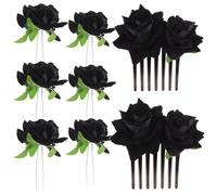 Hohopeti Simulated Rose Hair Comb and Clip Set for Brides, Black 8pcs Wedding Hair Accessories 6cm 7.5cm U-shaped Clips and Dual-tooth Combs, Bridal Flower Hairpin for Wedding Hairstyles