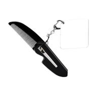 Hohopeti Small Folding Beard Comb with Keychain and Compact Square Mirror Portable Travel Pocket Comb for Men Foldable Design Fine Tooth Styling Tool for Beard Grooming