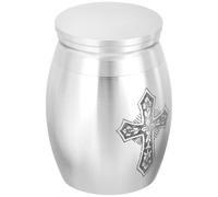 Hohopeti Small Human Ashes Urn Memorial Ashes Urn Stainless Steel Cross Pattern Break Resistant Convenient to Carry Compact 1.57x1.18x1.18in Funeral Display
