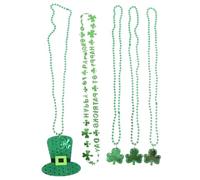 Hohopeti St Patrick's Day Shamrock Beads Necklace 3pcs Set Green Plastic Pendant Party Supplies Irish Festival Jewelry for Celebration