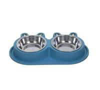 Hohopeti Stainless Steel Double Pet Feeding Bowl with Anti-ant Moat Design Plastic Base No Spill Cat and Dog Food Water Feeder Small Medium Puppy Kitten Bowls for Indoor Outdoor Use