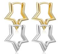 Hohopeti Star Hoop Earrings 2 Pairs Lightweight Geometric Five Pointed Small Hoops for Women Casual Wear