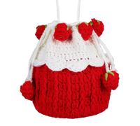 Hohopeti Strawberry Drawstring Crochet Bag Compact Bucket Purse with Versatile Use Lightweight Acrylic Fiber, Ideal for Daily Use and Travel