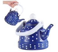 Hohopeti Tea Kettle with Tight-Fitting Lid and Quick Heating Vintage Blue Enamel 1.1l with Sl urved Spout Cold-Rolled Steel Plate Construction, Whistling Teapot for Stovetop Use