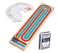 Hohopeti Traditional Wooden Cribbage Board with Accessories Compact Portable Design for Family and Friends Tabletop Game Fun for All Ages