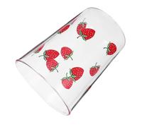 Hohopeti Transparent Strawberry Printed High Borosilicate Glass Cup for Home and Office Heat Resistant Milk Tea Drinking Glass with Capacity Easy to Clean Red Design