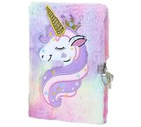 Hohopeti Unicorn Plush A5 Notebook for with Lock and Key Cartoon Diary Pastel Cover Lined Writing Journal Secure Cute Diary