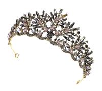 Hohopeti Vintage Baroque Crown Bridal Tiara Alloy Wedding Hair Accessory Black Rhinestones Headpiece for Women