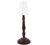 Hohopeti Vintage Dollhouse Miniature Table Lamp, Mini Bedside Night Light with White Led, Brown Base Doll House Accessory for Bedroom Eye Protection and Decoration
