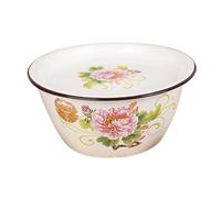 Hohopeti Vintage Enamel Basin Retro Pattern Multifunctional Dough Making Container for Kitchen Washing Rice Fruits Vegetables Stable Easy Clean Enamelware Storage Bowl