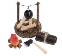 Hohopeti Vintage Miniature Dollhouse Hanging Stove with Bonfire and Rustic Accessories Micro Landscape Model for DIY Tiny House Decoration and Cozy Outdoor Scenes