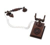 Hohopeti Vintage Miniature Rotary Phone Dollhouse Decor Antique Bronze Fake Telephone Accessory for Boy Girl Doll House Furniture Interactive Creative Play