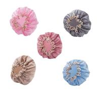 Hohopeti Waterproof Double-layer Elastic Bath Cap 5pcs, Polyester Fiber + Peva Shower Caps for Adults, Thicken Design with Light Gold, Pink, Grey, Dusty Rose, Blue - Anti-oil Splash