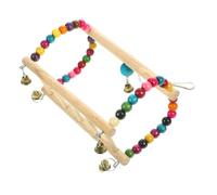 Hohopeti Wear-resistant Parrot Wood Swing with Colorful Beads Hanging Perch for Small Birds Interactive Wooden Cage Accessory for Chewing and Playing Suitable for Parrot Supplies and Cage