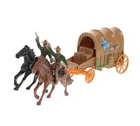 Hohopeti Western Cowboy Horse Carriage Model with Two Figurines Simulation Adornment for Boys Educational Collectible Featuring Cowboy and Police Characters Safe for Western Culture Decor