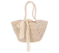 Hohopeti Women Woven Rope Tote Bag with Bow, Summer Beach Shoulder Handbag | Braided Rope and Cloth Finish, White Fashion Style, Portable for Women and Students, Keys and Towel