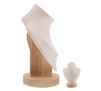 Hohopeti Wood Jewelry Display Stand with Mannequin Bust, Beige Small Necklace Display Holder 19cm for Vendors and Craft Show Organizer