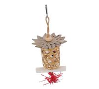 Hohopeti Wooden Bird Foraging for Parrots and Parakeets Bite-resistant Chewing Snack Basket with Hanging Hook Lightweight Bamboo Material Safe Interactive to Promote Physical and Emotional
