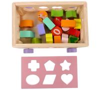 Hohopeti Wooden Educational Truck with Animal Building Blocks Pink Cognitive Plaything for Developing Fine Motor Skills and Hand-eye Coordination Creative Matching Puzzle Car