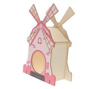 Hohopeti Wooden Hamster House with Pink Windmill Decorative Hideout for Rats and Dwarfs Bite-resistant Pet Hideaway Accessory Safe Indoor for Small Rodents