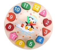Hohopeti Wooden Penguin Clock for Educational Shape Puzzle with Numbers Learning Teaching for Early Development