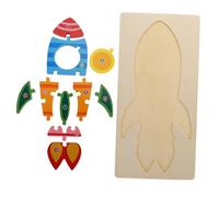 Hohopeti Wooden Rocket Puzzle Smooth Surface Educational Early Learning Jigsaw Plaything for Boys Cognitive Development