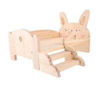Hohopeti Wooden Small Pets Platform Bed with Ladder for Hamster Squirrel Chinchilla Gerbil Multifunctional Climbing Playing and Sleeping Hut with Cute Bunny Ear Design for Small Animals