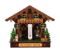 Hohopeti Wooden Weather House Barometer Hygrometer Wall Mount with Man and Woman Figures Indoor Outdoor Temperature and Humidity Monitor for Home Garage Refrigerator Display Stylish Weather