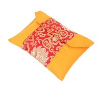 Hohopeti Zen Buddhist Scriptures Pouch Retro Silk Book Pocket with Hook and Loop Closure Portable Temple Storage Bag for Confucian Classics and Scripture Organization in Red