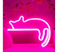 HOHOSIGN Cat Neon Sign Classroom Lazy Cat Neon Light Decorations Pink Cat Room Wall Decor Themed Stuff, USB/Battery Operated LED Laying Lying Cat Neon Sign Night Light Lamp for Bedroom Gift Christmas