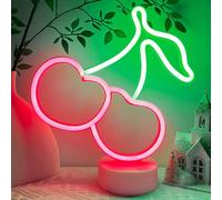 HOHOSIGN Cherry Neon Sign, LED Lamp, Cherry Decor, Birthday Party Decorations, Green+Red, USB/Battery Operated