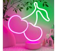 HOHOSIGN Cherry Neon Sign Lights LED Lamp Cherry Decor Birthday Party Decorations, Green Pink Accessories for Women, Fruit USB/Battery Operated Neon Sign for Table Decor Room Home Girls Bedroom
