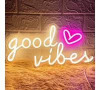 HOHOSIGN Good Vibes Neon Signs for Wall Decor, Good Vibes Neon Lights 16x8inch, USB Operated Warm White LED Signs for Bedroom, Room, Wall Decor, Birthday Party, Wedding, Salon, Bar, Home, Girl Cave
