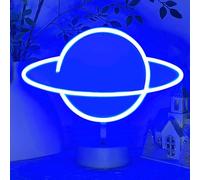 HOHOSIGN Planet Neon Sign Planet Lamp Decor, USB/Battery Powered Stand Blue LED Sign for Kids Room Teens Bedroom Classroom Nursery Birthday Party Christmas Gaming Desk Table Decorations