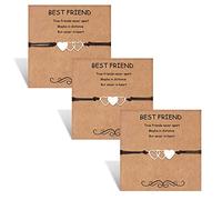 HOHOTANG Best Friend Bracelets for 3, Friendship Bff Matching Heart Bracelet, Trio Friends, Long Distance Birthday Jewellery Gifts Women Girls Sister, Silver-Matching Heart, 10.2inch