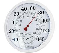 HOHOVYVY Analogue Indoor Outdoor Thermometer with Hygrometer, Double Fahrenheit/Celsius Moisture Display, Classic Round Design for Home, Garden and Greenhouse (White)
