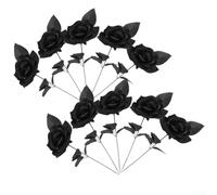 HOHOVYVY Black Artificial Roses Set of 10 7 cm Flower - Easy Care for Home Office Festivals All Year Round (Black)