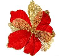 HOHOVYVY Glitter Christmas Star Artificial Flower Made of Fabric in Maple Leaf Shape Christmas Decoration for Hanging on a Tree, Wreath or Arrangement (Red)