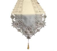 HOHOVYVY Lace Table Runner Oval Made of Polyester with Lace Edge and Floral Embroidery, Non-Slip for TV Cabinets, Dining Tables and Kitchen Decoration, White (White40 x 120)