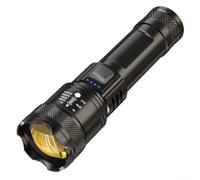 HOHOVYVY Rechargeable Zoomable LED Torch with Power Bank, 500 m Range, IPX7 Waterproof, 3 Modes Strobe, Made of ABS Aluminium for Camping Hiking (B)