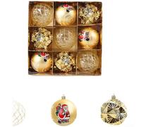 HOHOVYVY Set of 9 Christmas Baubles 8 cm Hand-Painted in Gold, Red, Silver and Rose Gold, Plastic, Modern (Golden)