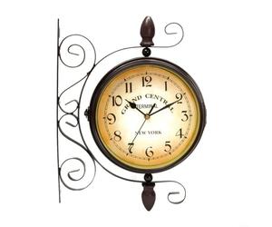 HOHOVYVY Station Wall Clock, Vintage Double Sided Wall Clock, Wrought Iron Train, Grand Station Style