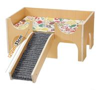 HOHOVYVY Wooden Pet House with Double Decker Design and Non-Slip Mat, Ventilated Hiding Place for Guinea Pigs and Hamsters in the Garden (No Top-up Funds)