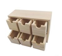 HOHOVYVY Wooden Storage Box with Six Drawers and Sliding Lid, Compact Desk Organiser for Home, 21 x 7.5 x 14.5 cm