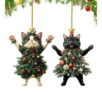 HohuzSruk 8 PCS Cat Christmas Tree Decorations 8x6cm 2D Acrylic Funny Cat Christmas Ornaments Wearing ChristmasTrees Dress, Black Of Friday CatsChristmas Ornament, 2D Acrylic Cute Black White Cats